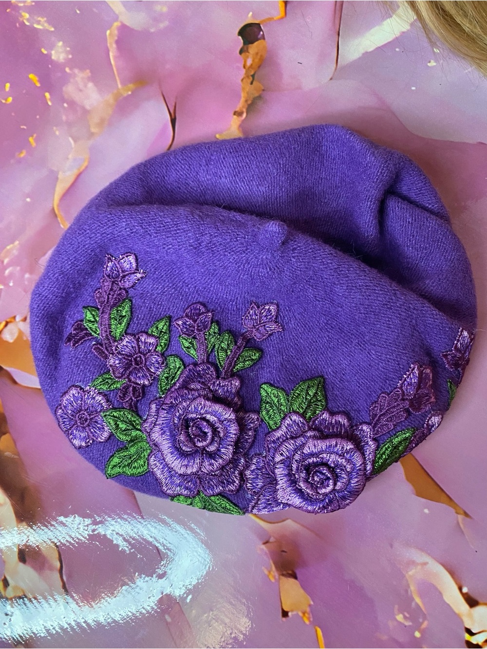 ๐๐ท Purple Floral Embroidered Wool Feel Beret ๐ท๐ NWT - Picture 10 of 10